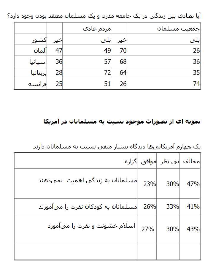 نمونه‌ای از تصورات موجود نسبت به مسلمانان آمریکا
